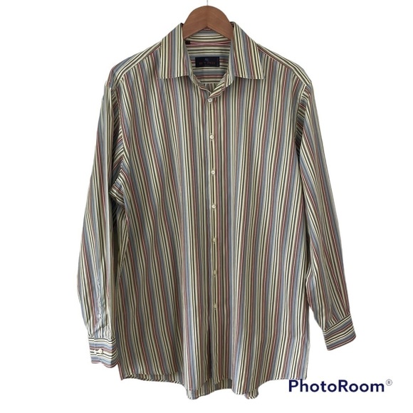 Etro Milano Men's Multi-Color Striped Button Front Size 44 / XL - Picture 1 of 9